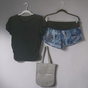 SOLD Lululemon Bundle - Blue Shorts with Ruched Top. Bag Included.
